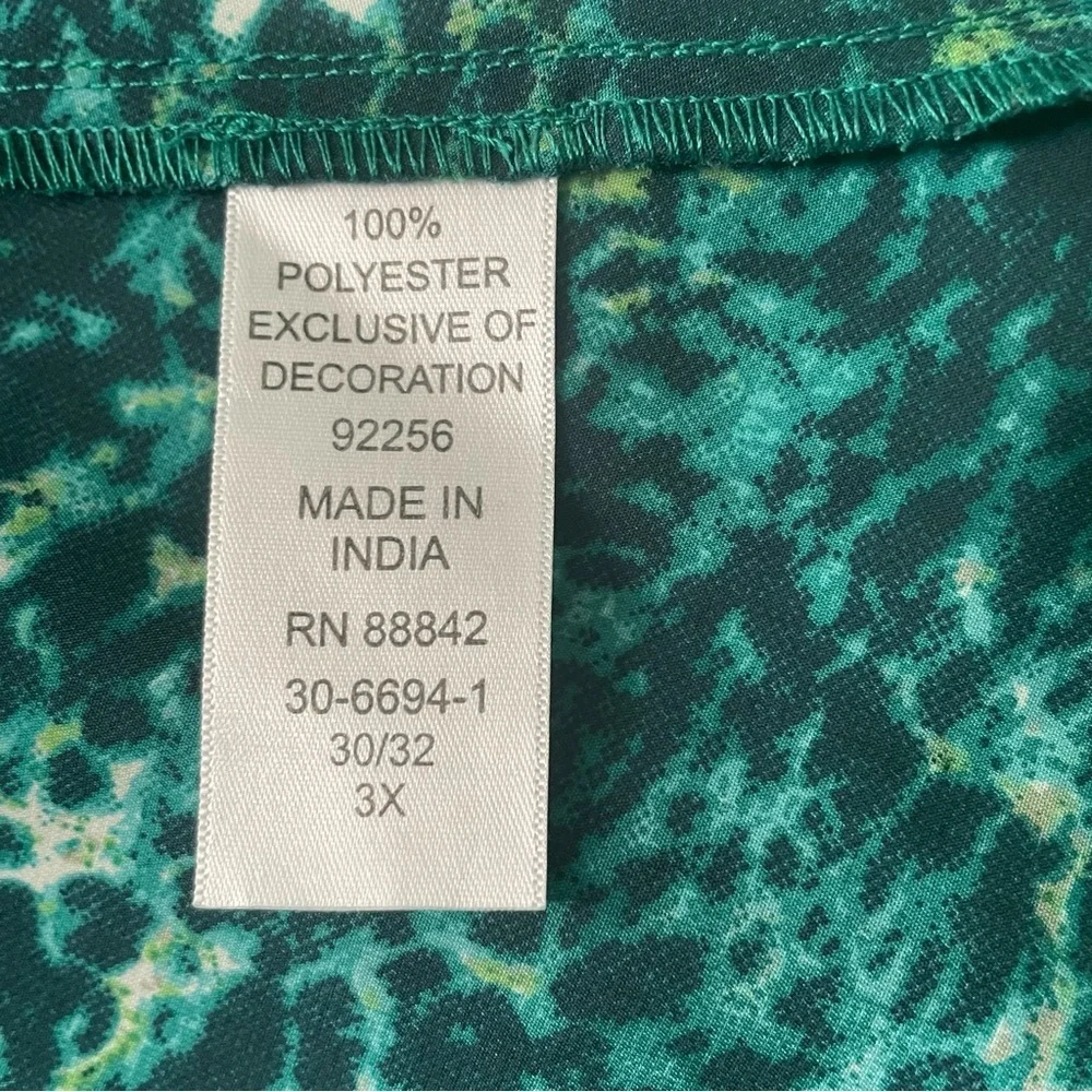 ON SALE⭐️ Ellos tunic top green pattern V neck dropped sleeves drawstring waist - Picture 10 of 16